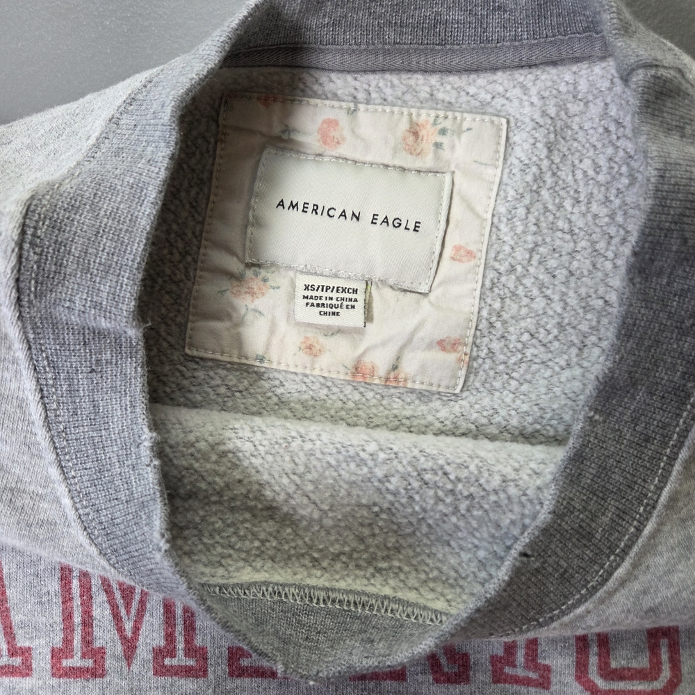 AEO Graphic Fleece Crewneck Sweatshirt Gray Pink Size XS - Picture 3 of 15